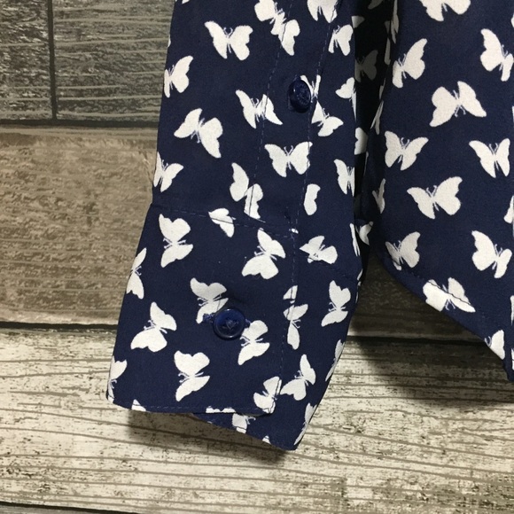 Express Portofino Shirt Women’s XS Navy Blue White Butterflies - Picture 5 of 7